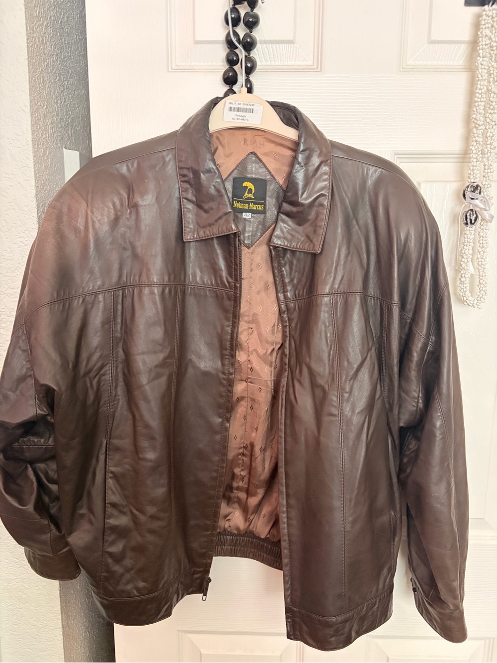 Neiman Marcus Brown Leather Bomber Jacket